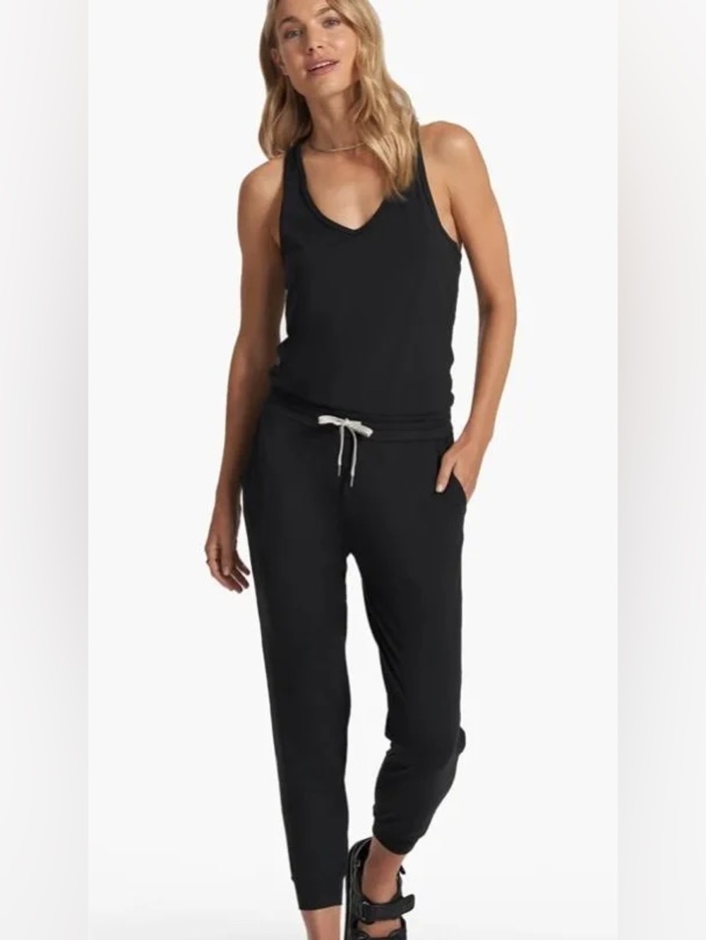 Vuori Black Sleeveless Jumpsuit with Drawstring Waist